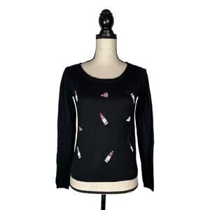 NAF NAF Paris Black Lipstick Sequined Knit Sweater     Size: S